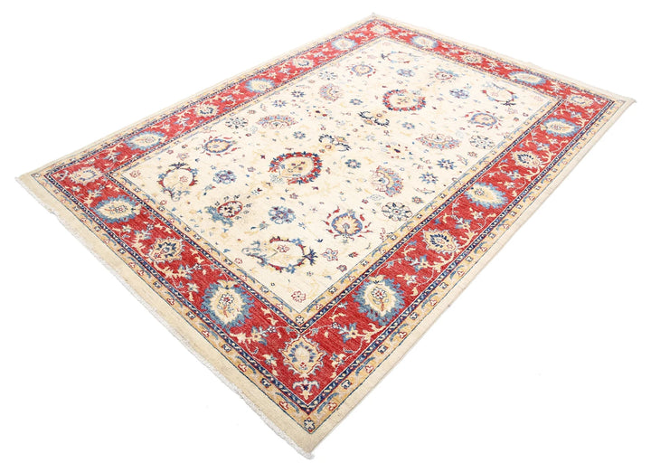 Ivory Afghan Ziegler Rug 5' 8" x 8' 0" Hand-Knotted | No. AT78971