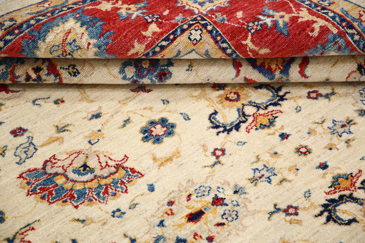 Ivory Afghan Ziegler Rug 5' 8" x 8' 0" Hand-Knotted | No. AT78971