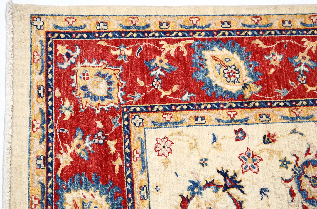 Ivory Afghan Ziegler Rug 5' 8" x 8' 0" Hand-Knotted | No. AT78971