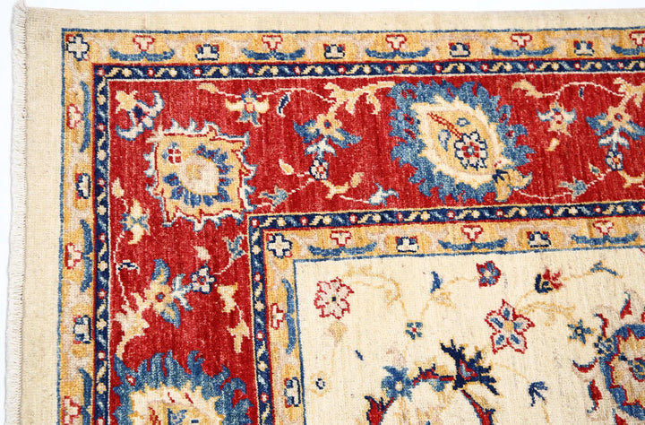 Ivory Afghan Ziegler Rug 5' 8" x 8' 0" Hand-Knotted | No. AT78971