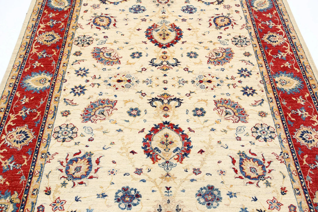 Ivory Afghan Ziegler Rug 5' 8" x 8' 0" Hand-Knotted | No. AT78971