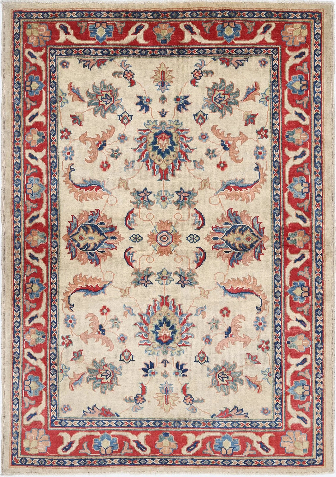 Ivory Afghan Oriental Rug 4'9" x 5'9" Hand-Knotted