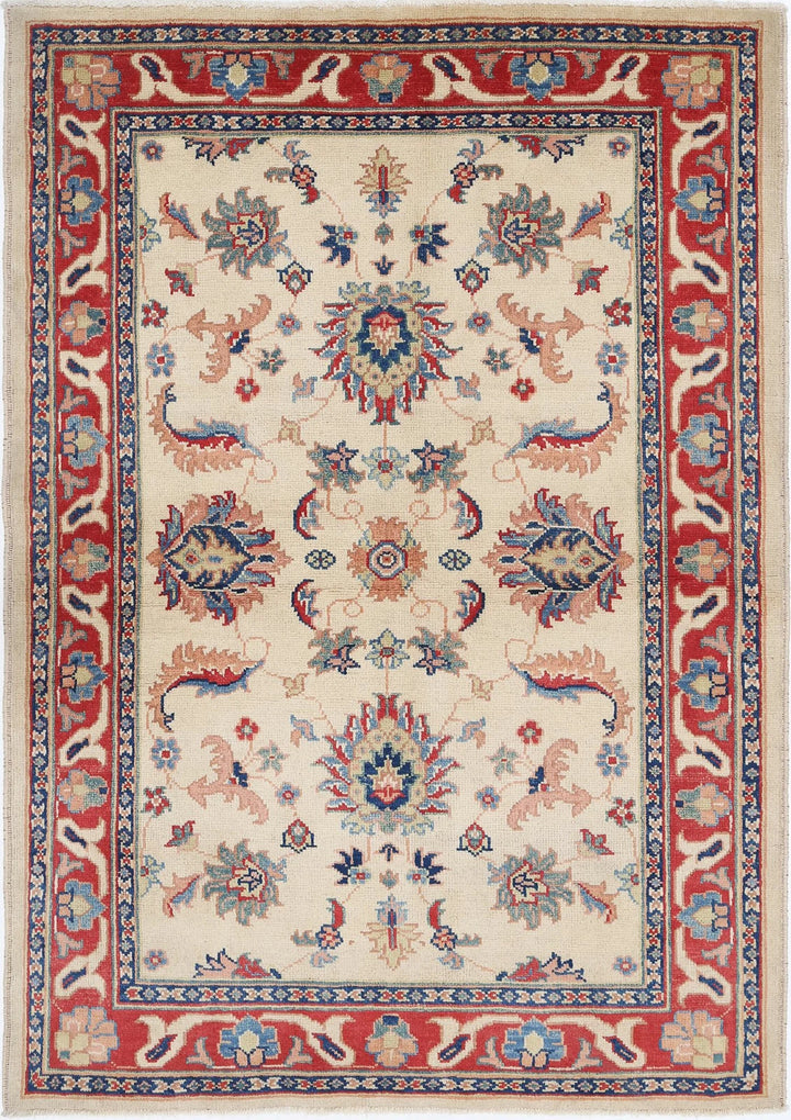 Ivory Afghan Oriental Rug 4'9" x 5'9" Hand-Knotted