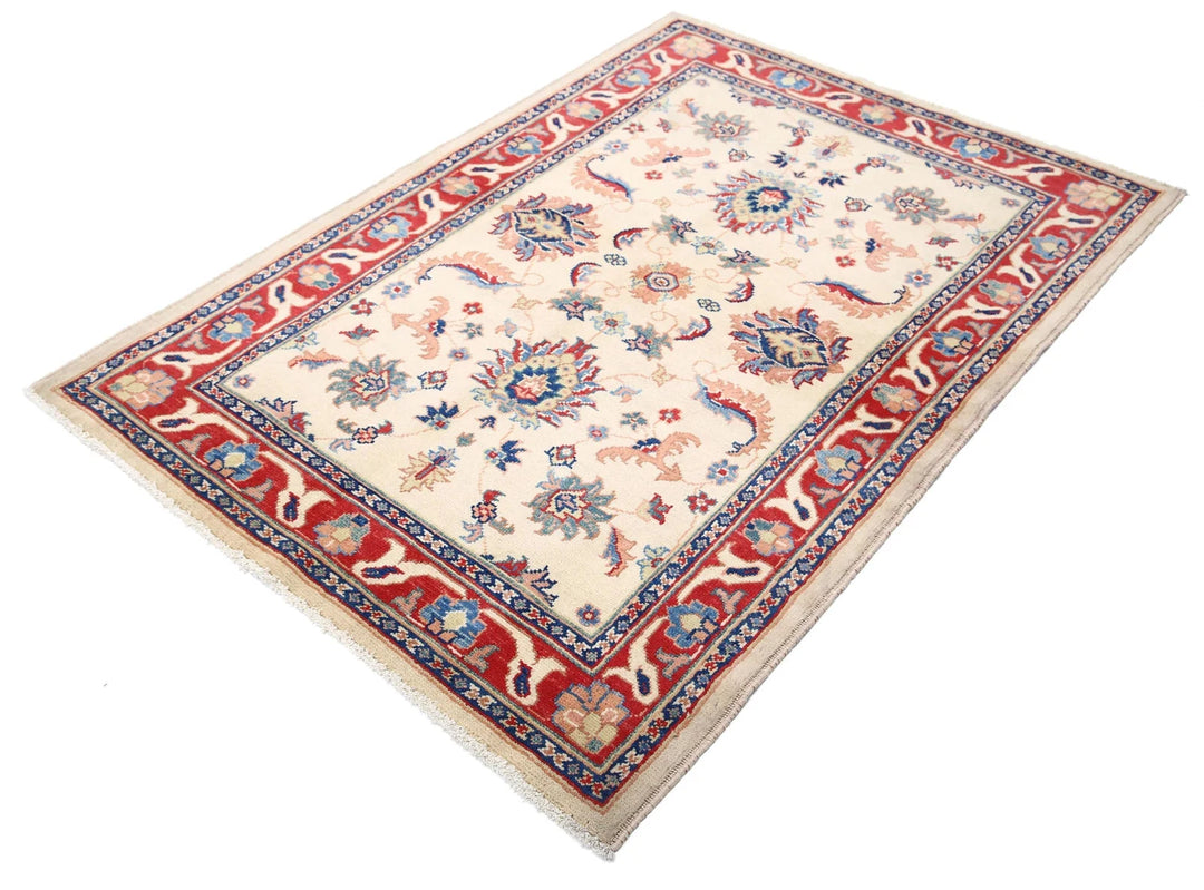 Ivory Afghan Oriental Rug 4'9" x 5'9" Hand-Knotted | No. AT79230