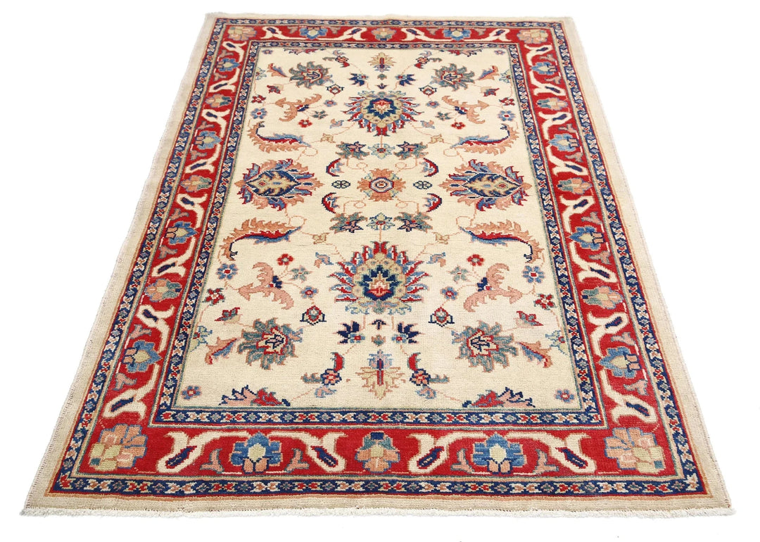 Ivory Afghan Oriental Rug 4'9" x 5'9" Hand-Knotted | No. AT79230