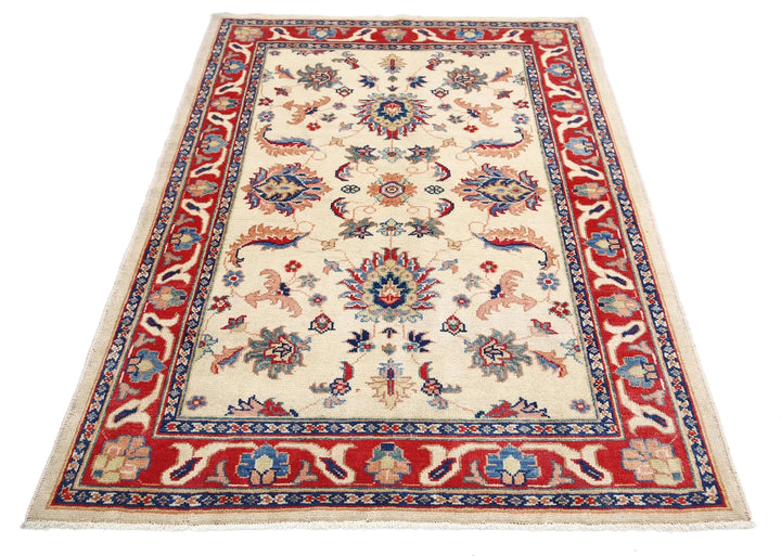 Ivory Afghan Oriental Rug 4'9" x 5'9" Hand-Knotted | No. AT79230