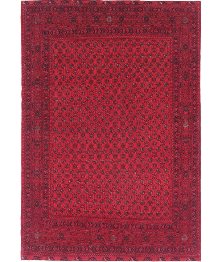 Red Afghan Beljik Rug 6' 6" x 9' 6" Hand-Knotted | No. AT79464