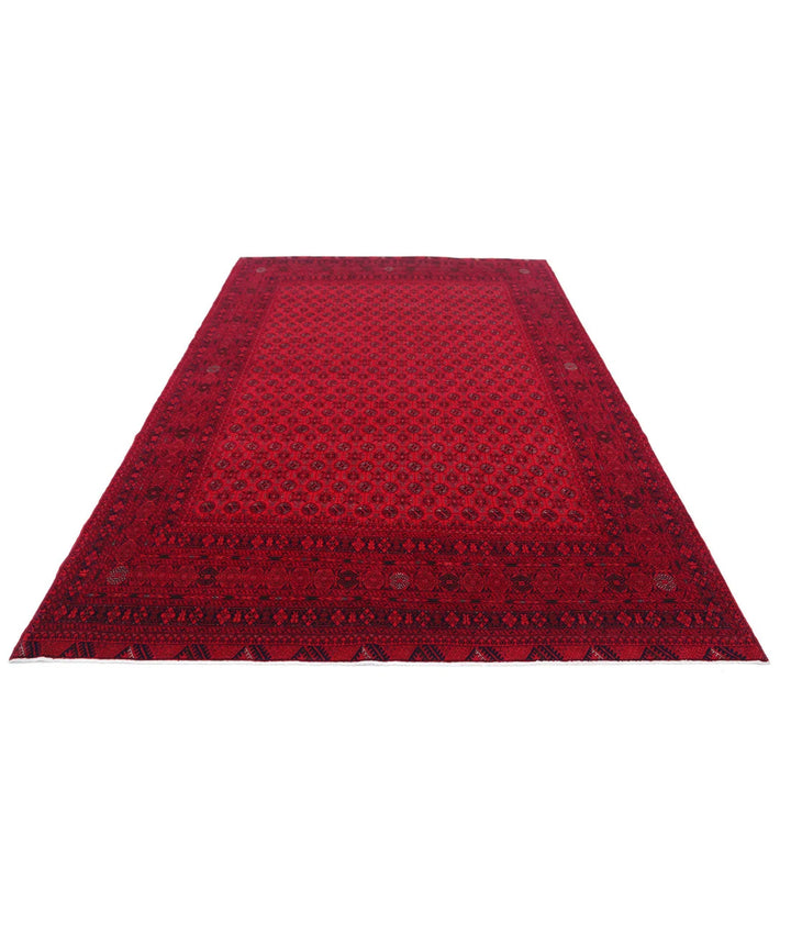 Red Afghan Beljik Rug 6' 6" x 9' 6" Hand-Knotted | No. AT79464