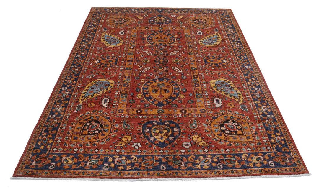 Afghan Suzani Rug 5' 6" x 7' 10" Hand-Knotted | No. AT79476
