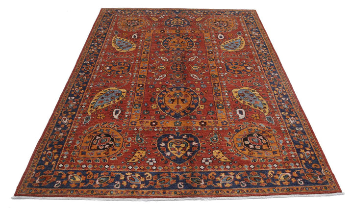 Afghan Suzani Rug 5' 6" x 7' 10" Hand-Knotted | No. AT79476