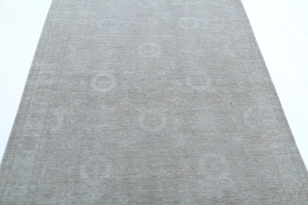 Grey Afghan Overdye Rug 4' 9" x 6' 5" Hand-Knotted | No. AT79487