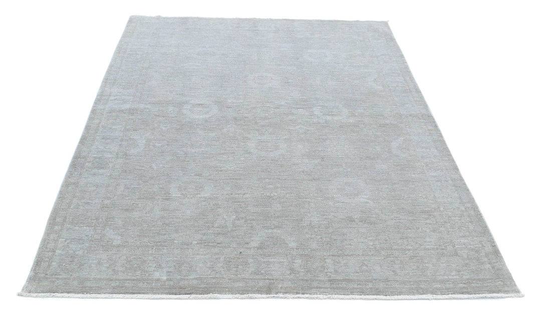 Grey Afghan Overdye Rug 4' 9" x 6' 5" Hand-Knotted | No. AT79487