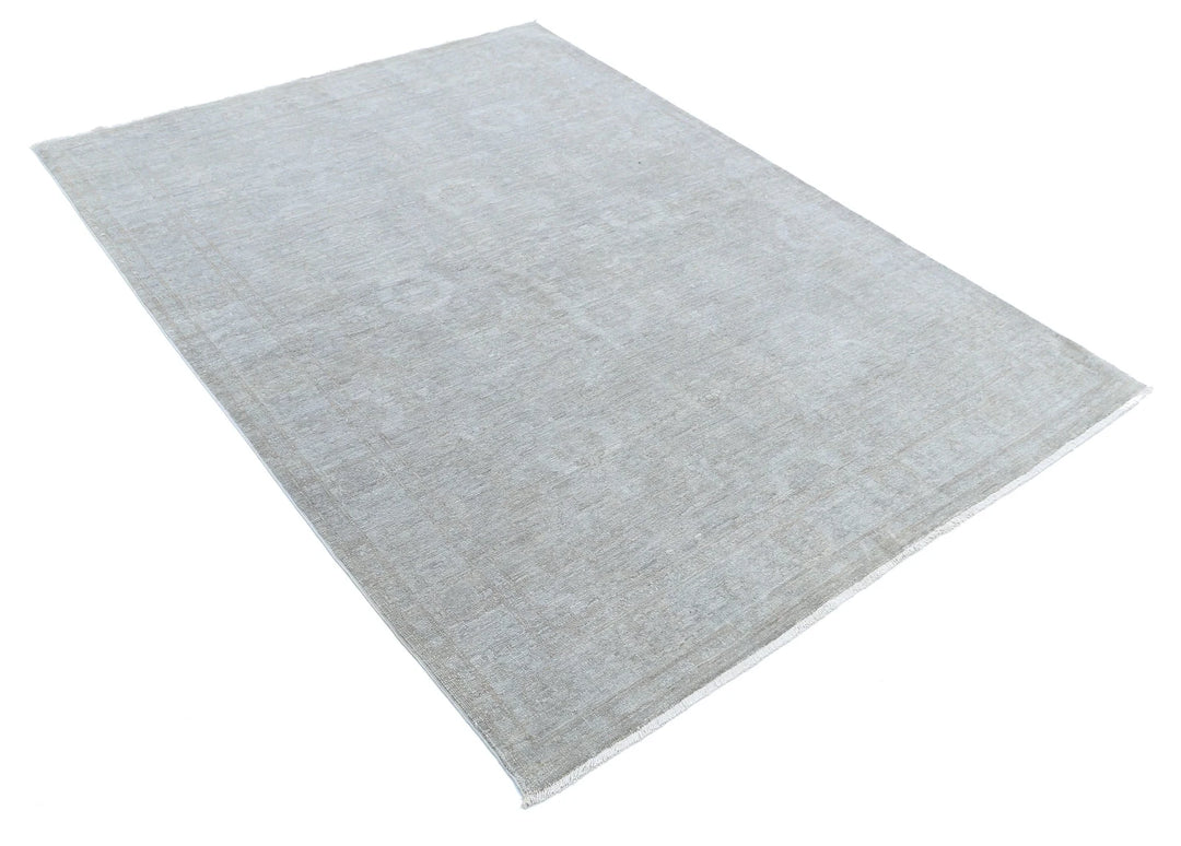 Grey Afghan Overdye Rug 4' 9" x 6' 5" Hand-Knotted | No. AT79487