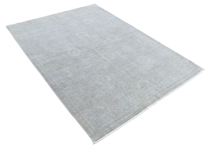 Grey Afghan Overdye Rug 4' 9" x 6' 5" Hand-Knotted | No. AT79487