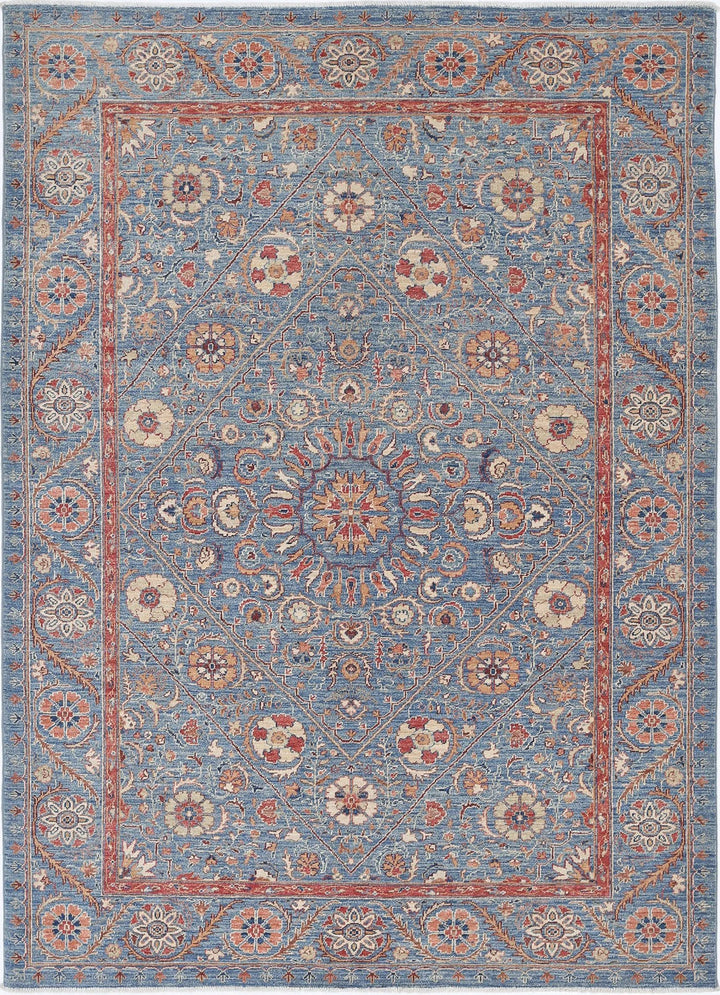 Blue Afghan Ziegler Rug 5' 8" x 7' 10" Hand-Knotted | No. AT79531