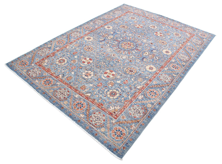Blue Afghan Ziegler Rug 5' 8" x 7' 10" Hand-Knotted | No. AT79531