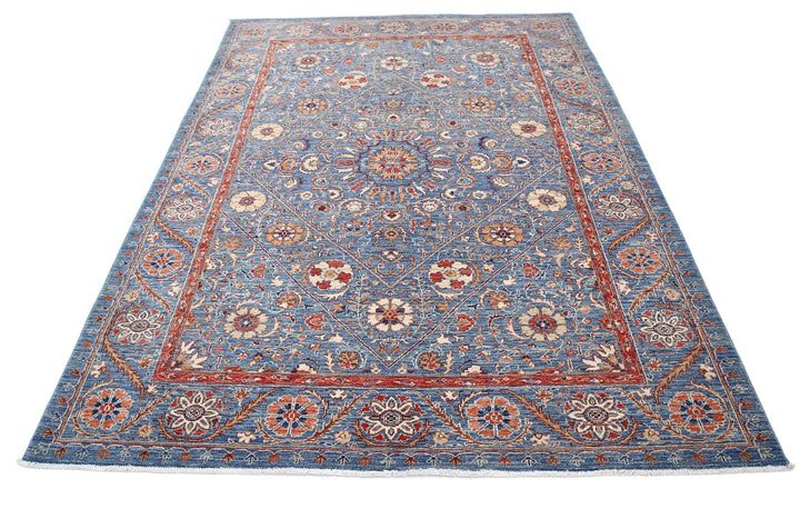 Blue Afghan Ziegler Rug 5' 8" x 7' 10" Hand-Knotted | No. AT79531