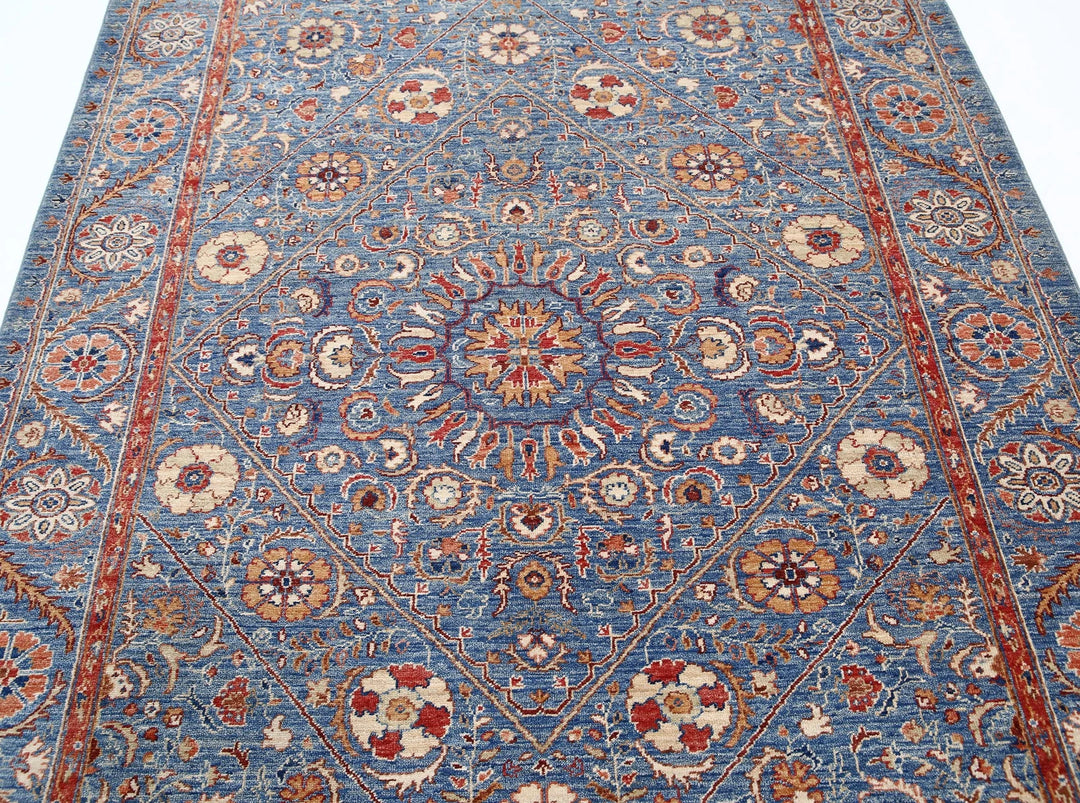 Blue Afghan Ziegler Rug 5' 8" x 7' 10" Hand-Knotted | No. AT79531