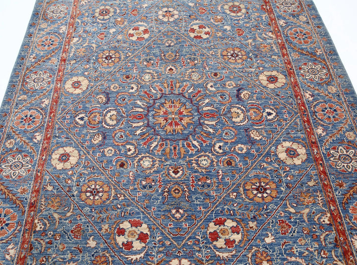 Blue Afghan Ziegler Rug 5' 8" x 7' 10" Hand-Knotted | No. AT79531