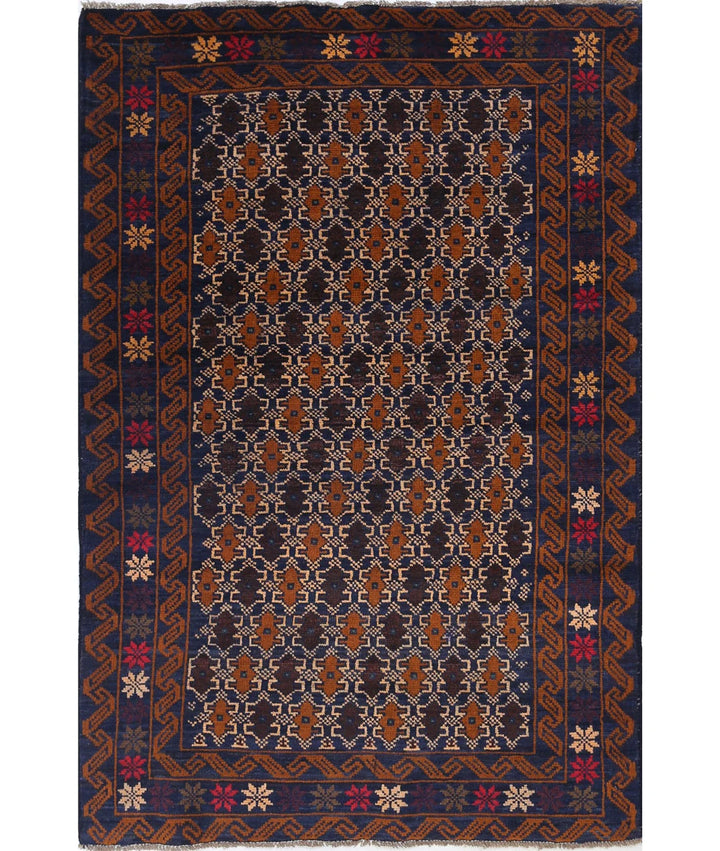 Red Afghan Baluchi Rug 3' 3" x 4' 10" Hand-Knotted | No. AT79620