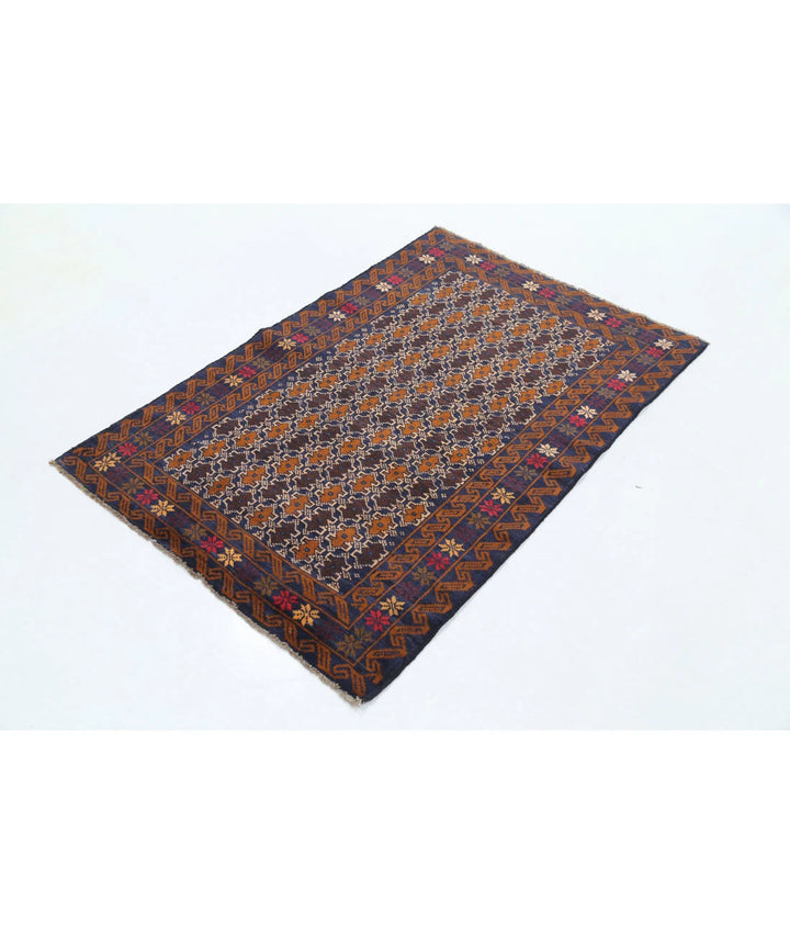 Red Afghan Baluchi Rug 3' 3" x 4' 10" Hand-Knotted | No. AT79620