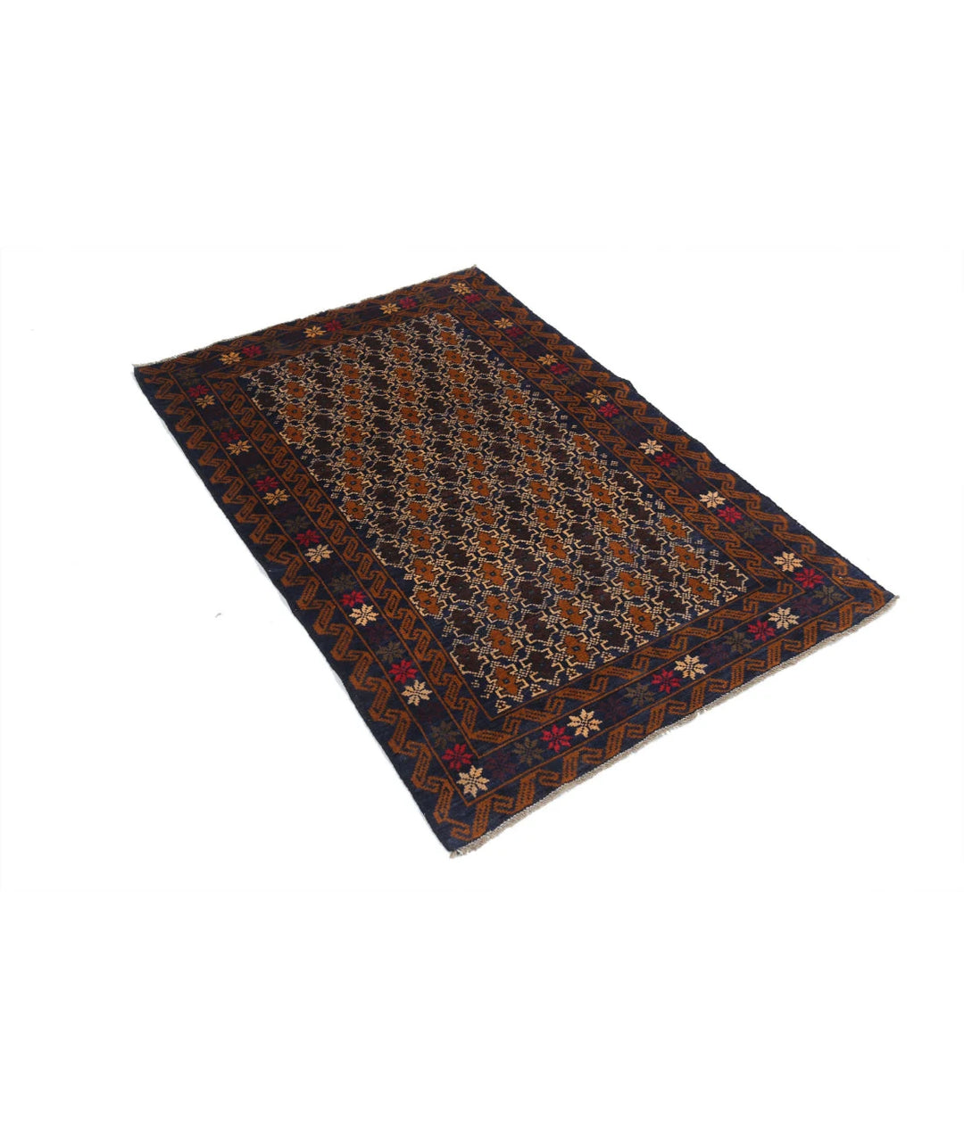 Red Afghan Baluchi Rug 3' 3" x 4' 10" Hand-Knotted | No. AT79620