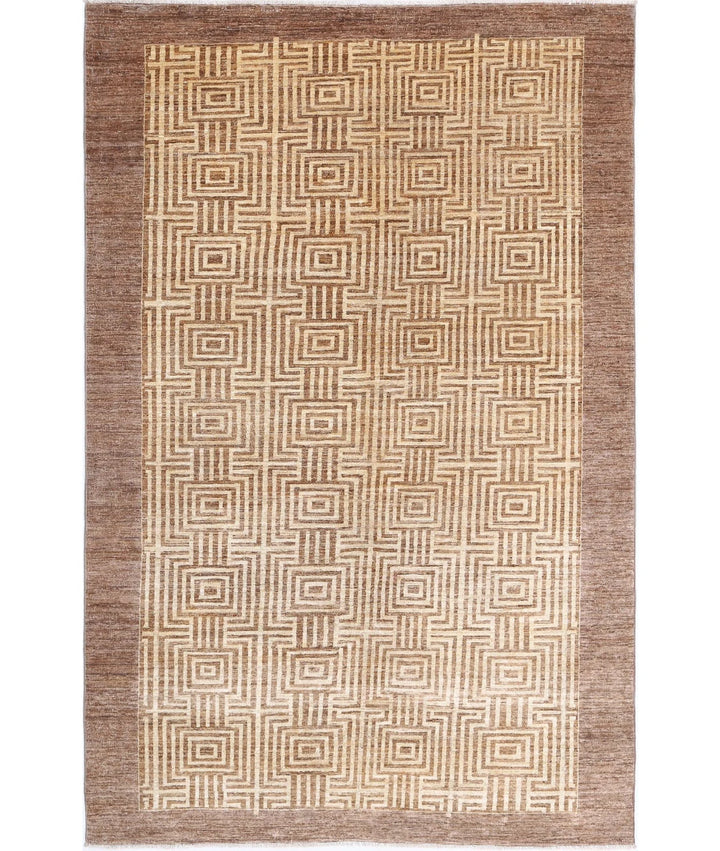 Beige Afghan Modcar Rug 5' 5" x 8' 7" Hand-Knotted | No. AT79750