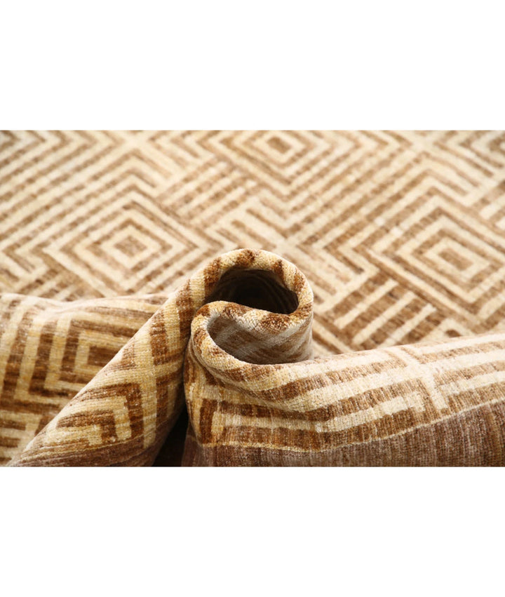 Beige Afghan Modcar Rug 5' 5" x 8' 7" Hand-Knotted | No. AT79750