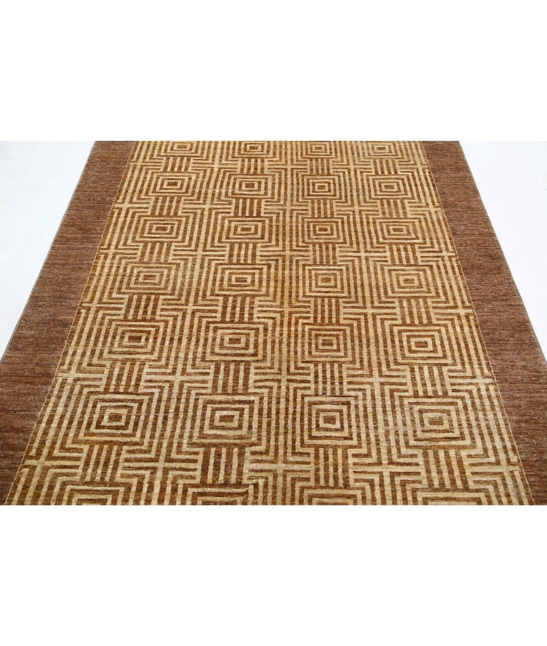 Beige Afghan Modcar Rug 5' 5" x 8' 7" Hand-Knotted | No. AT79750