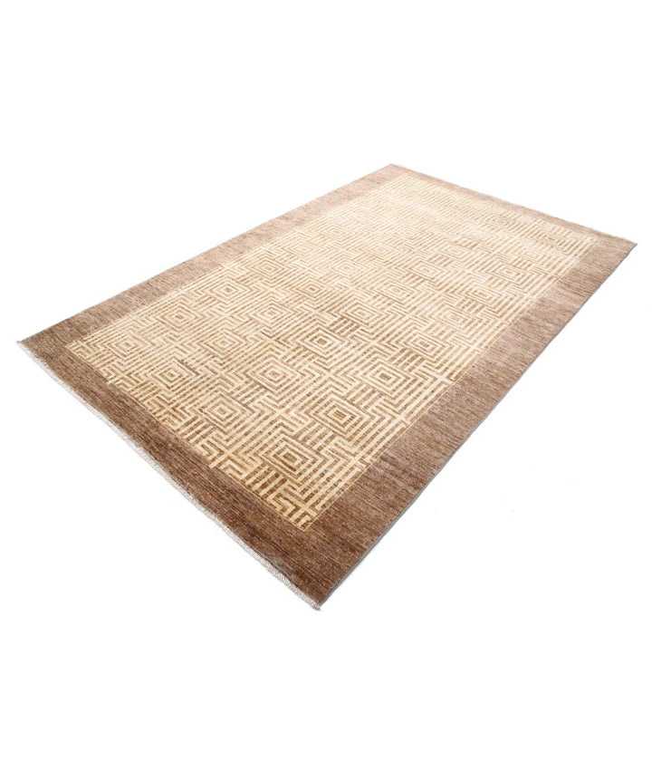 Beige Afghan Modcar Rug 5' 5" x 8' 7" Hand-Knotted | No. AT79750