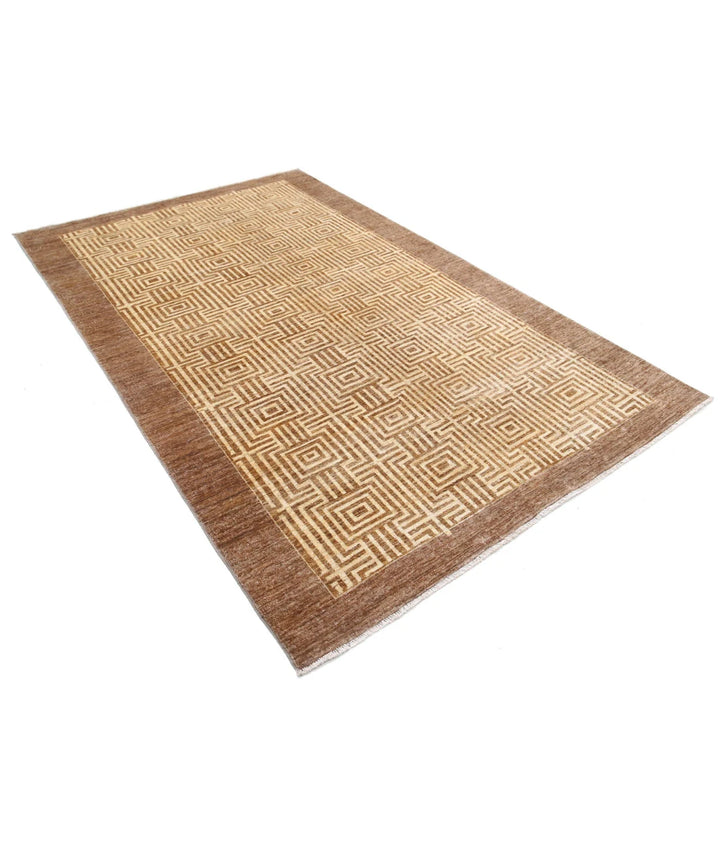 Beige Afghan Modcar Rug 5' 5" x 8' 7" Hand-Knotted | No. AT79750
