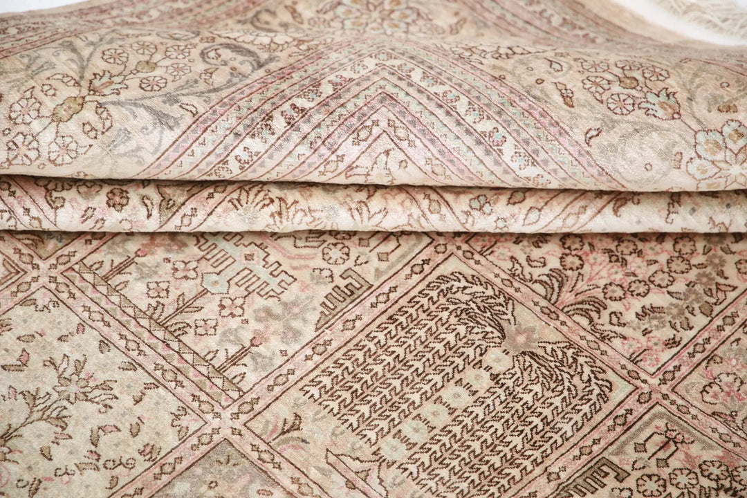 Brown Oriental Qum Silk Rug 6'3" x 7'1" Hand-Knotted | No. AT79940
