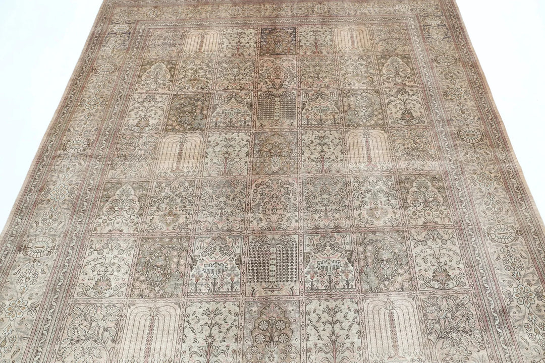 Brown Oriental Qum Silk Rug 6'3" x 7'1" Hand-Knotted | No. AT79940