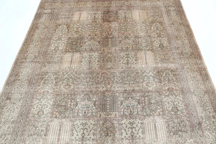 Brown Oriental Qum Silk Rug 6'3" x 7'1" Hand-Knotted | No. AT79940