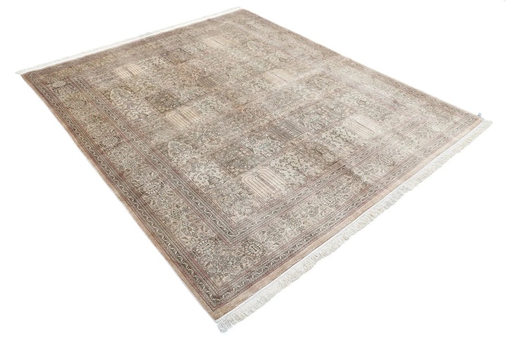 Brown Oriental Qum Silk Rug 6'3" x 7'1" Hand-Knotted | No. AT79940
