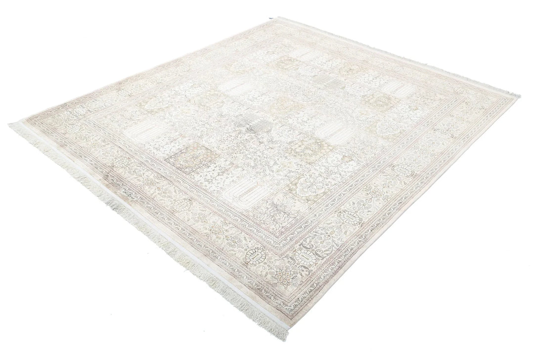 Brown Oriental Qum Silk Rug 6'3" x 7'1" Hand-Knotted | No. AT79940