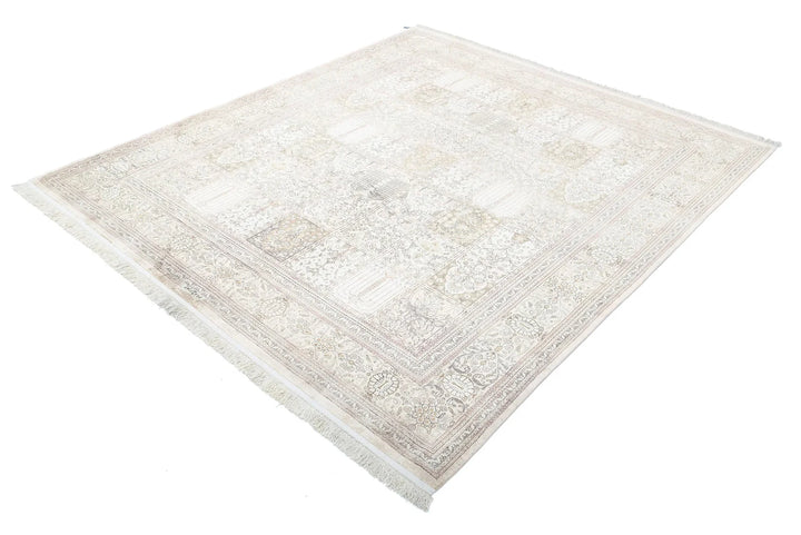 Brown Oriental Qum Silk Rug 6'3" x 7'1" Hand-Knotted | No. AT79940