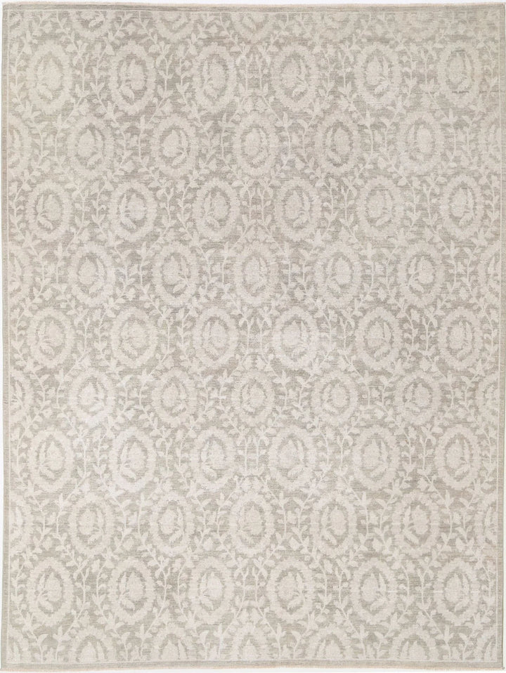 Ivory Afghan Oriental Rug 8' 8" x 11' 7" Hand-Knotted | No. AT80161