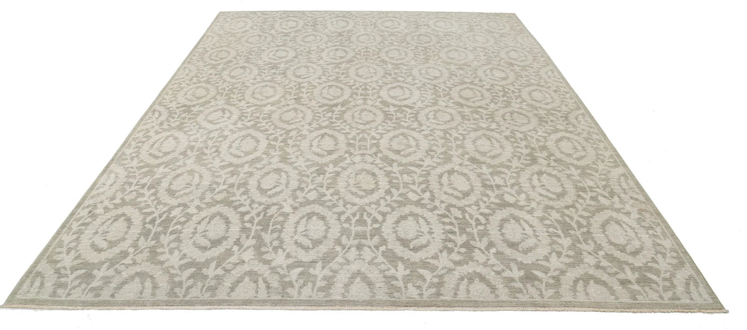 Ivory Afghan Oriental Rug 8' 8" x 11' 7" Hand-Knotted | No. AT80161