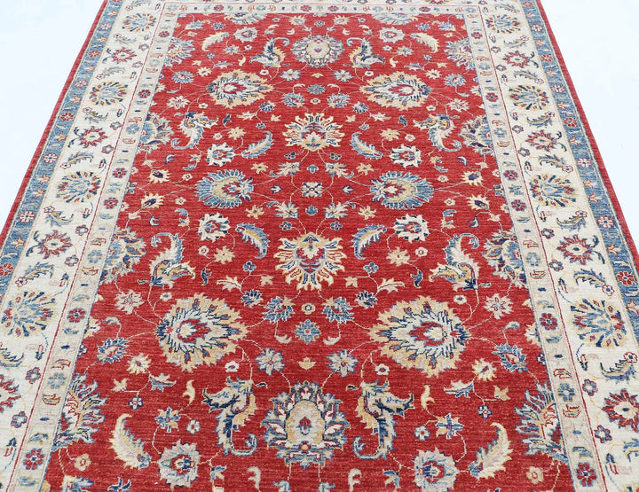 Red Afghan Ziegler Rug 5' 7" x 7' 9" Hand-Knotted | No. AT80202