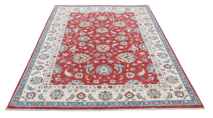 Red Afghan Ziegler Rug 5' 7" x 7' 9" Hand-Knotted | No. AT80202