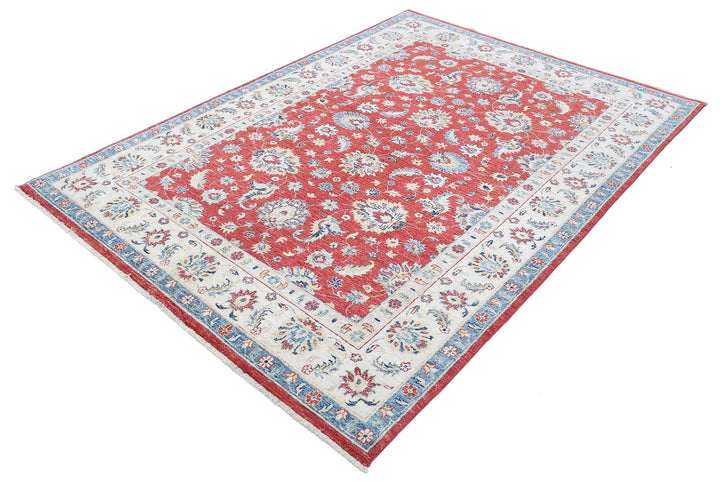 Red Afghan Ziegler Rug 5' 7" x 7' 9" Hand-Knotted | No. AT80202