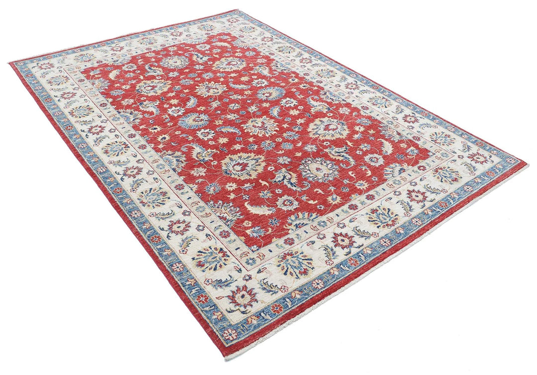 Red Afghan Ziegler Rug 5' 7" x 7' 9" Hand-Knotted | No. AT80202