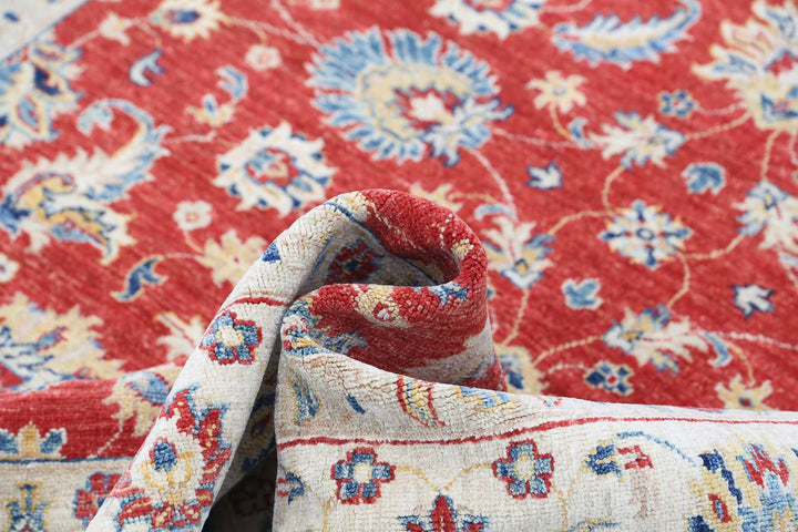Red Afghan Ziegler Rug 5' 7" x 7' 9" Hand-Knotted | No. AT80202