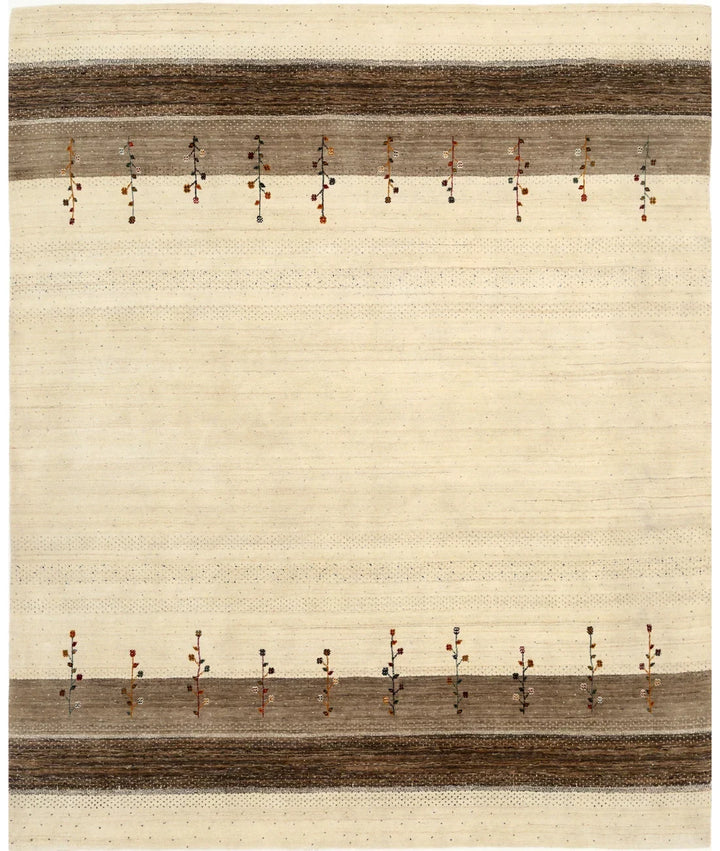 Ivory Indian Oriental Rug 8' 2" x 9' 8" Hand-Knotted | No. AT80313