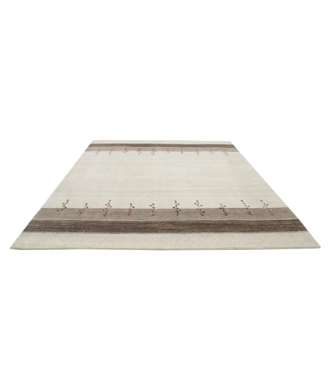 Ivory Indian Oriental Rug 8' 2" x 9' 8" Hand-Knotted | No. AT80313
