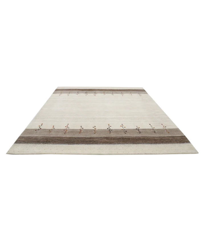 Ivory Indian Oriental Rug 8' 2" x 9' 8" Hand-Knotted | No. AT80313