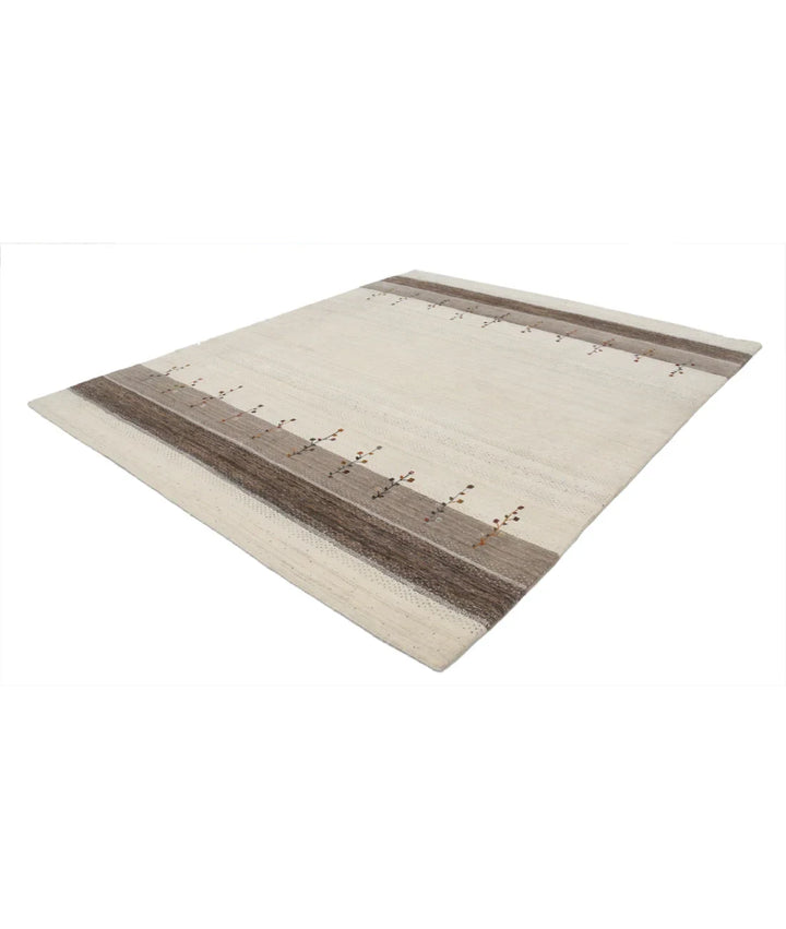 Ivory Indian Oriental Rug 8' 2" x 9' 8" Hand-Knotted | No. AT80313