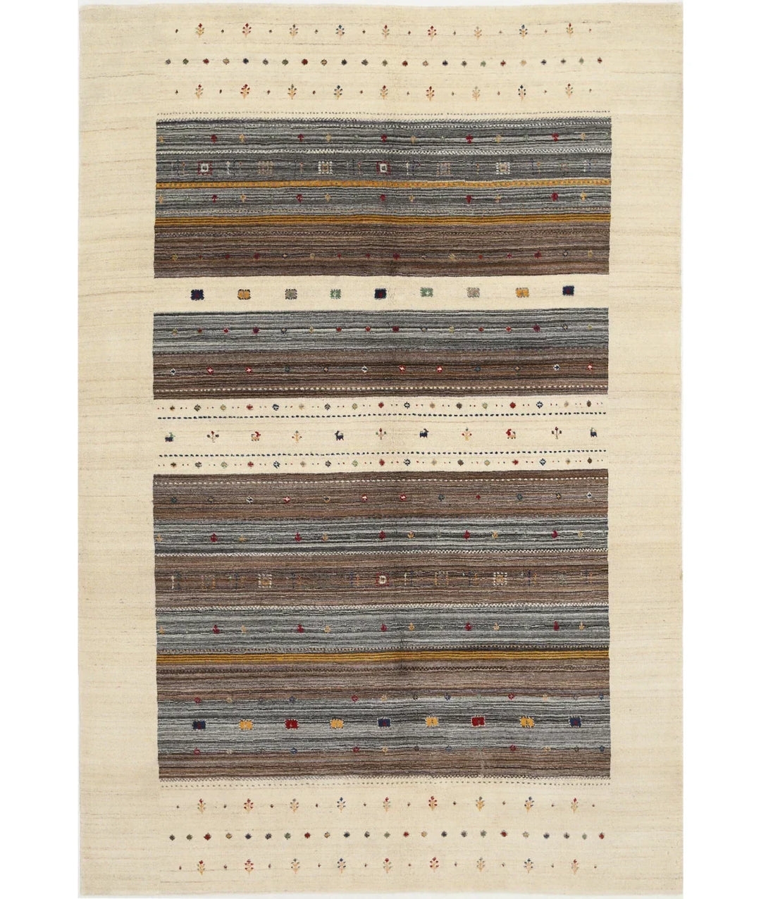 Ivory Indian Lori Rug 6' 8" x 9' 10" Hand-Knotted | No. AT80444