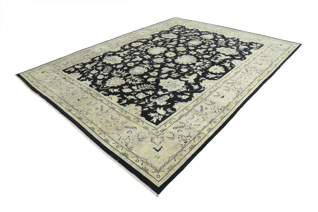 Black Indian Ziegler Rug 9' 0" x 11' 9" Hand-Knotted | No. AT80501